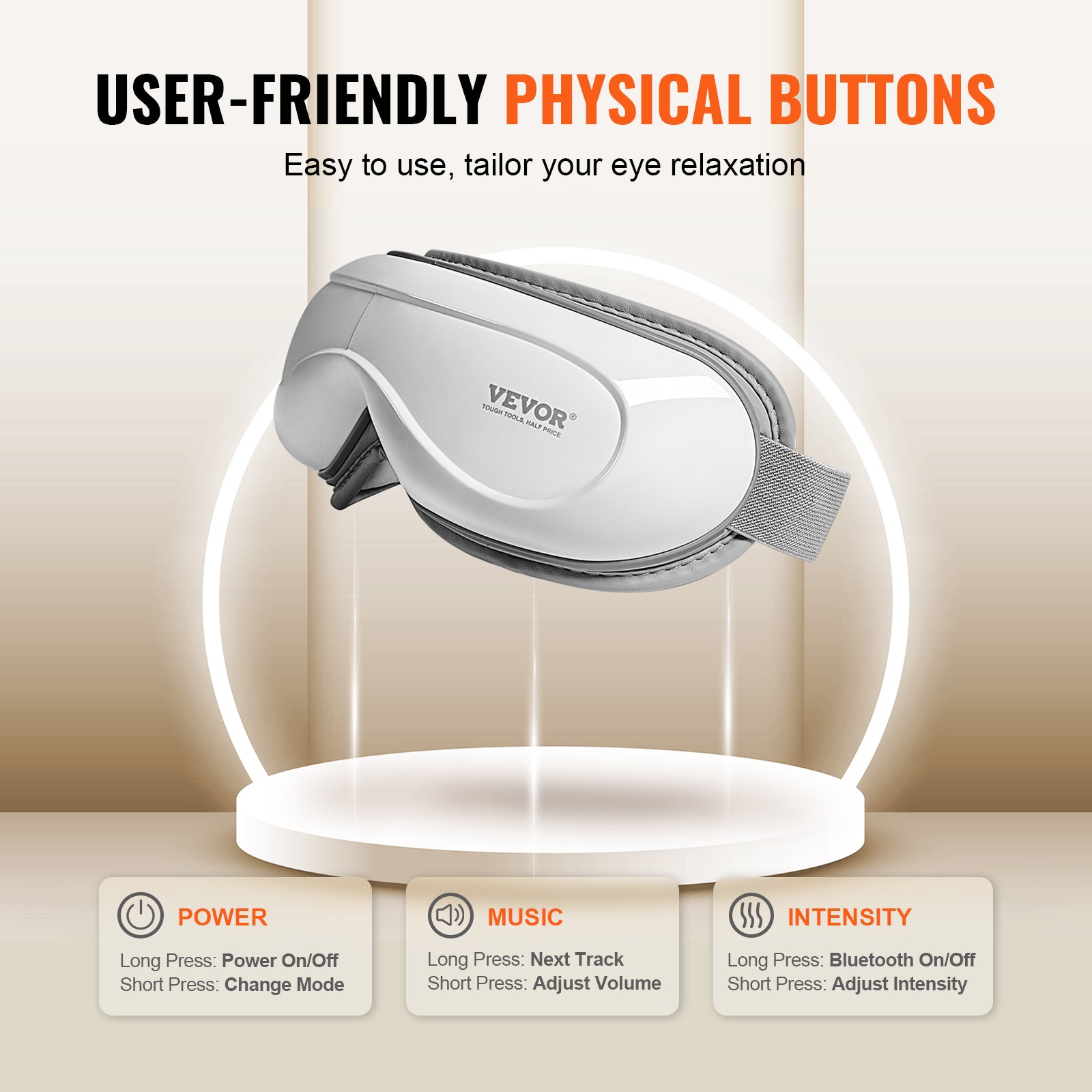 VEVOR Heated Eye Massager Eye Care Device 5 Modes Bluetooth Music 180 Foldable