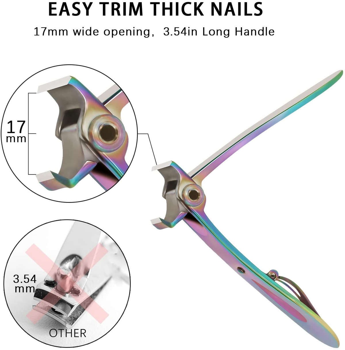 Heavy-Duty Toenail Clippers for Thick Nails – 17mm Wide Jaw, Long Handle, Stainless Steel